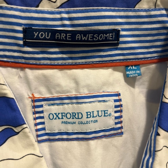 Oxford Blue Men’s Abstract Print Button-Up Shirt | Short Sleeve Coastal Resort - Picture 9 of 10